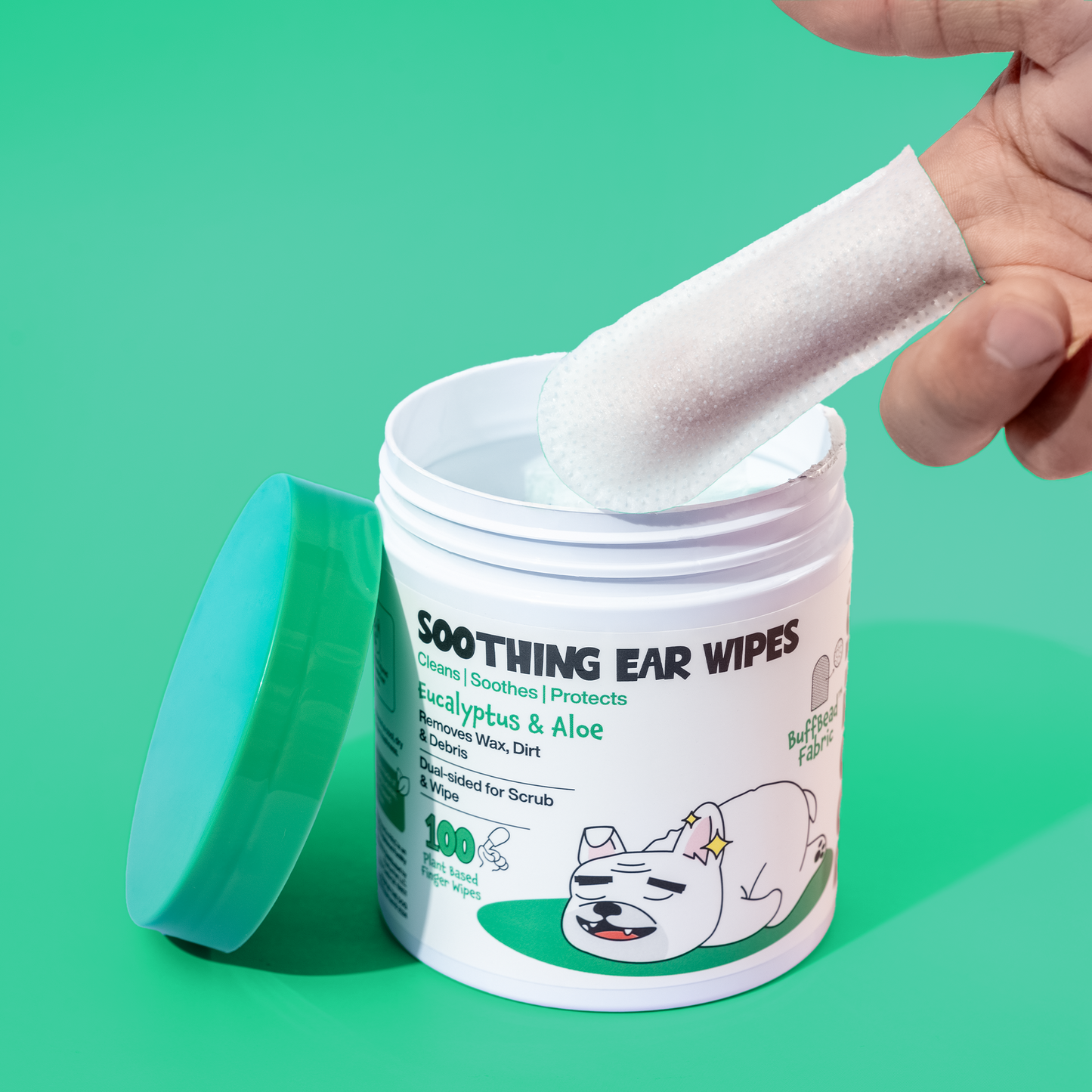 Roofus SOOTHING EAR WIPES - EUCALYPTUS & ALOE - 100 DUAL-SIDED FINGER WIPES 芦荟指套耳朵湿巾 100片