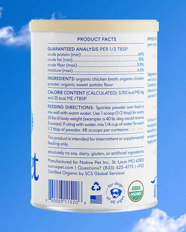Native Pet CHICKEN BROTH Powder Dog Supplement 8OZ鸡肉骨汤粉