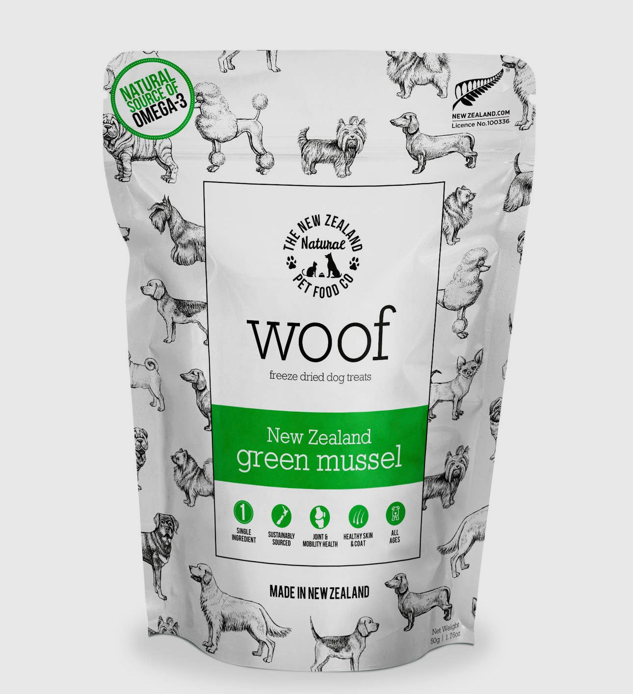 Woof Green Lipped Mussels Freeze-Dried Dog Treats, 1.76-oz bag