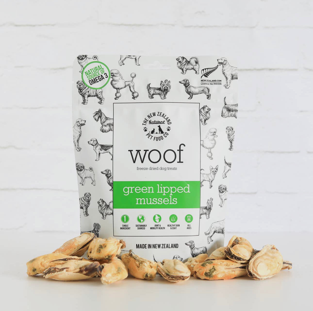 Woof Green Lipped Mussels Freeze-Dried Dog Treats, 1.76-oz bag