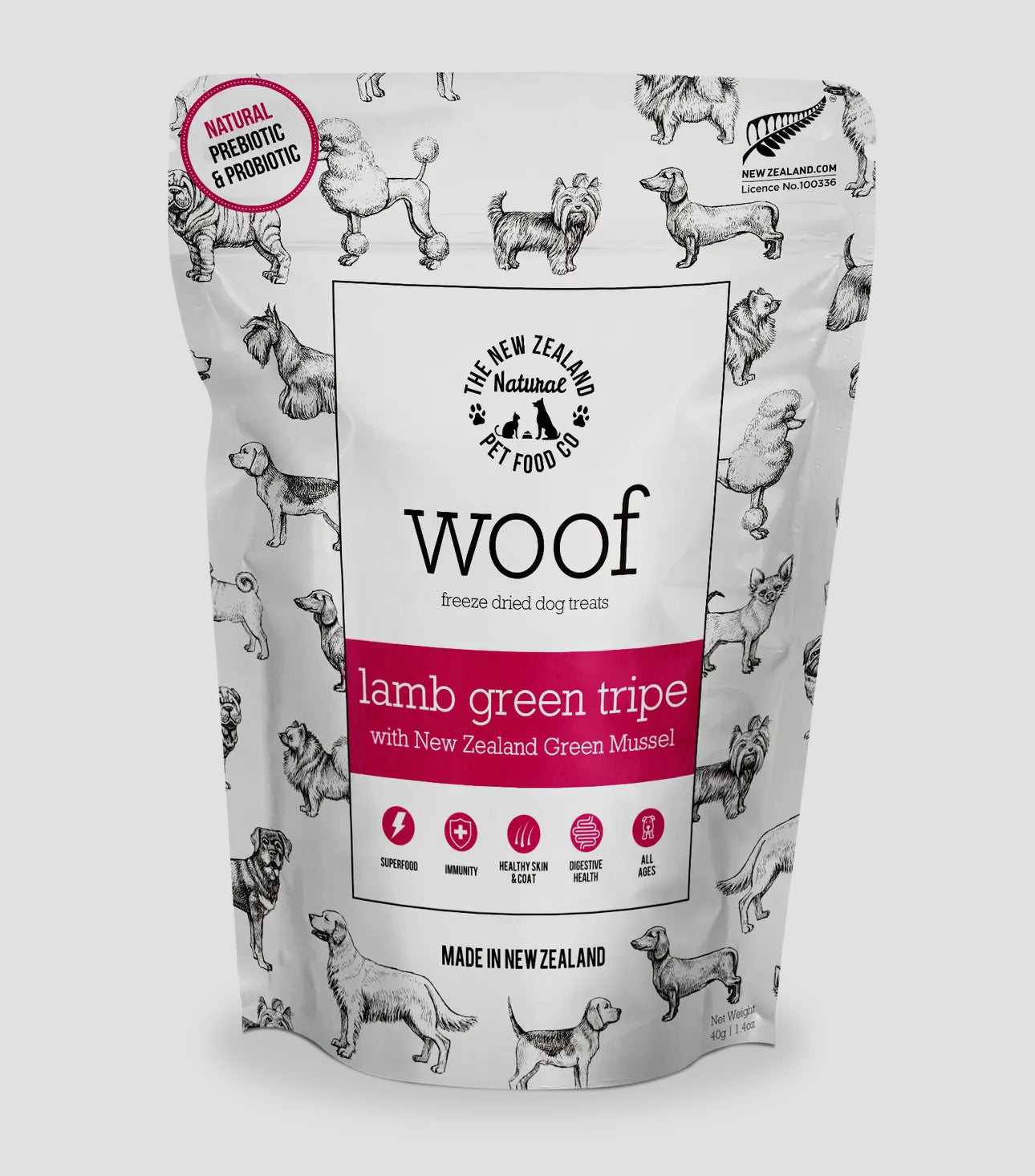 Woof Lipped Green Tripe Freeze-Dried Dog Treats, 1.4 OZ bag