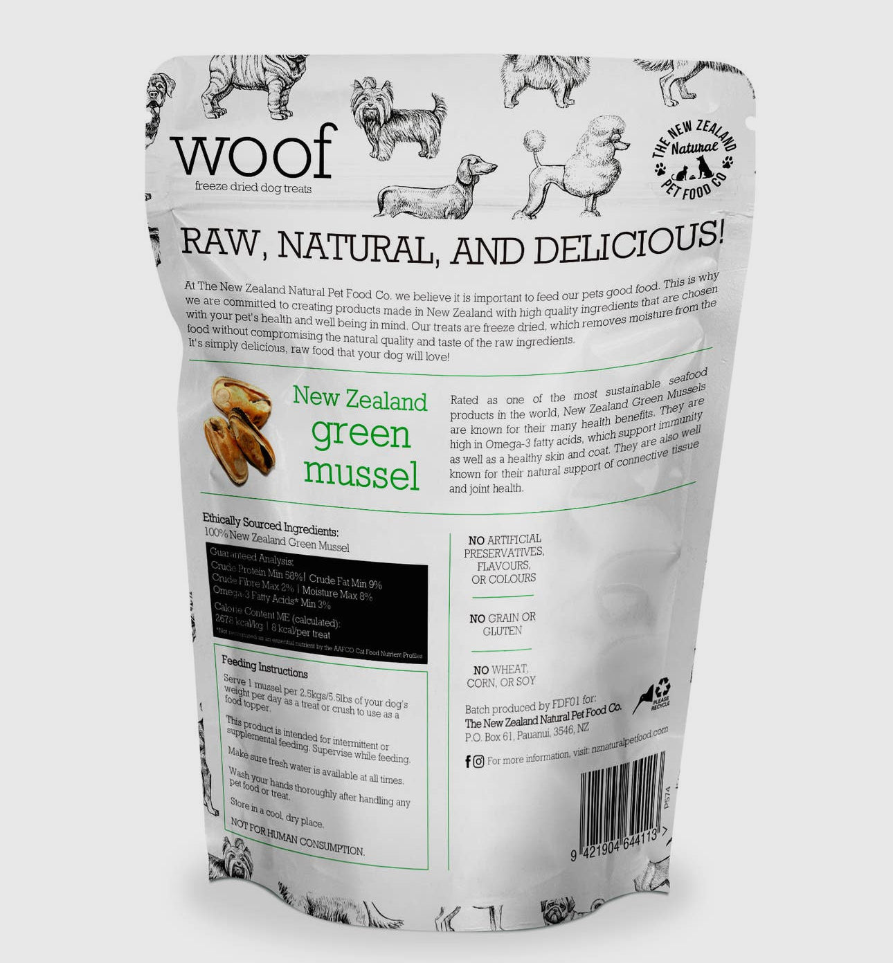Woof Green Lipped Mussels Freeze-Dried Dog Treats, 1.76-oz bag