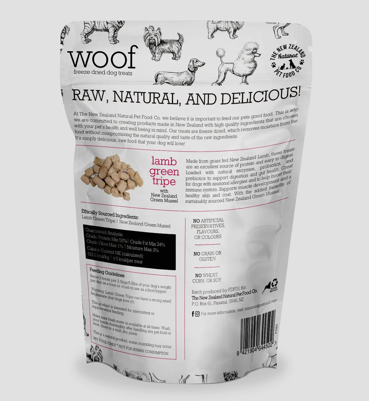 Woof Lipped Green Tripe Freeze-Dried Dog Treats, 1.4 OZ bag