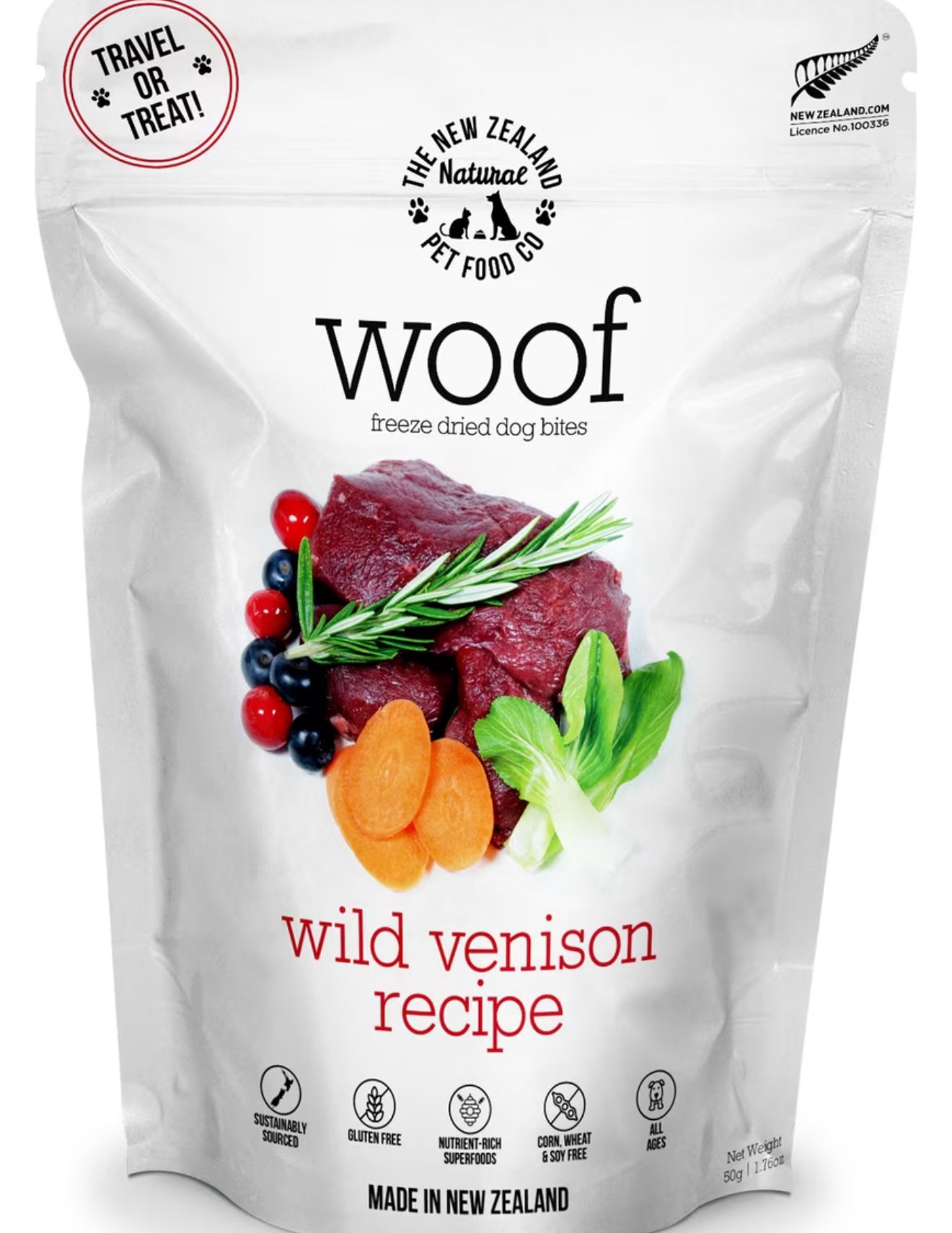 Woof Venison Recipe Grain-Free Freeze-Dried Dog Treats, 1.76-oz bag