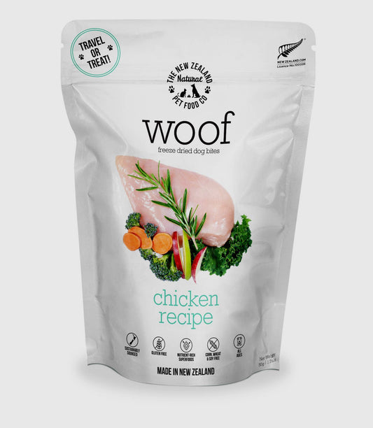 Woof Chicken Recipe Grain-Free Freeze-Dried Dog Treats, 1.76-oz bag