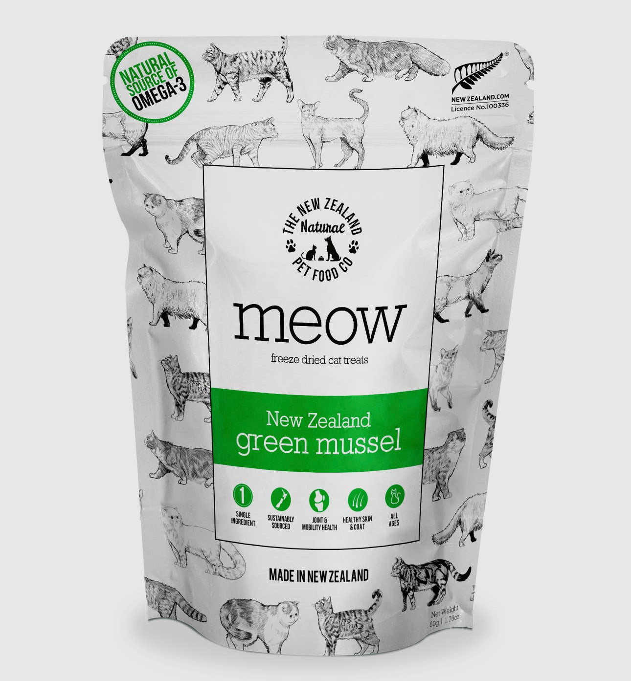 Meow Green Lipped Mussels Freeze-Dried Cat Treats, 1.76-oz bag