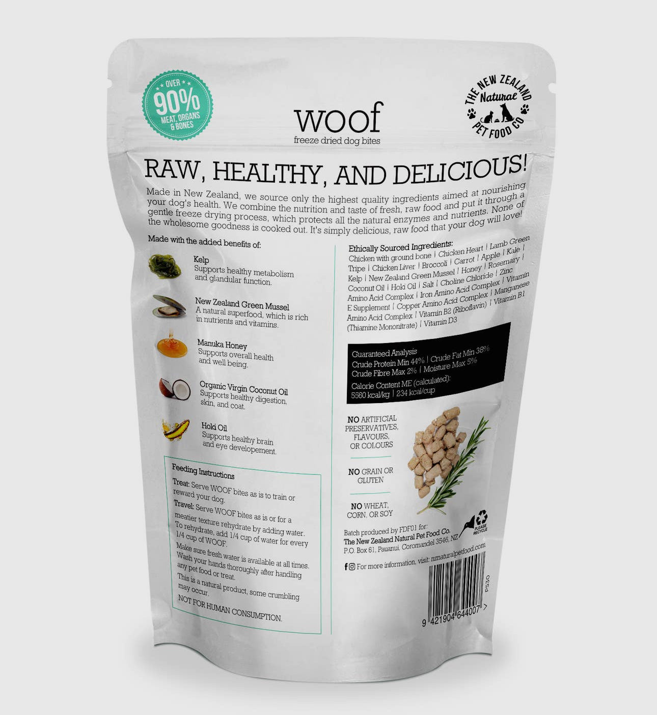 Woof Chicken Recipe Grain-Free Freeze-Dried Dog Treats, 1.76-oz bag